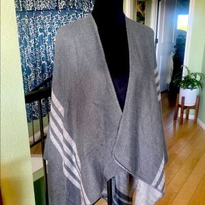 BB Dakota Gray Striped Shawl / Poncho